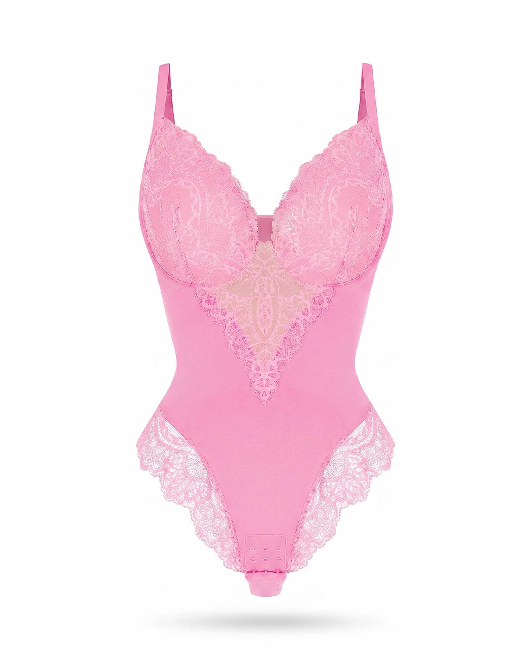 Seamless Lace V-Neck Bodysuit in pink, front product view