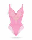 Seamless Lace V-Neck Bodysuit in pink, front product view