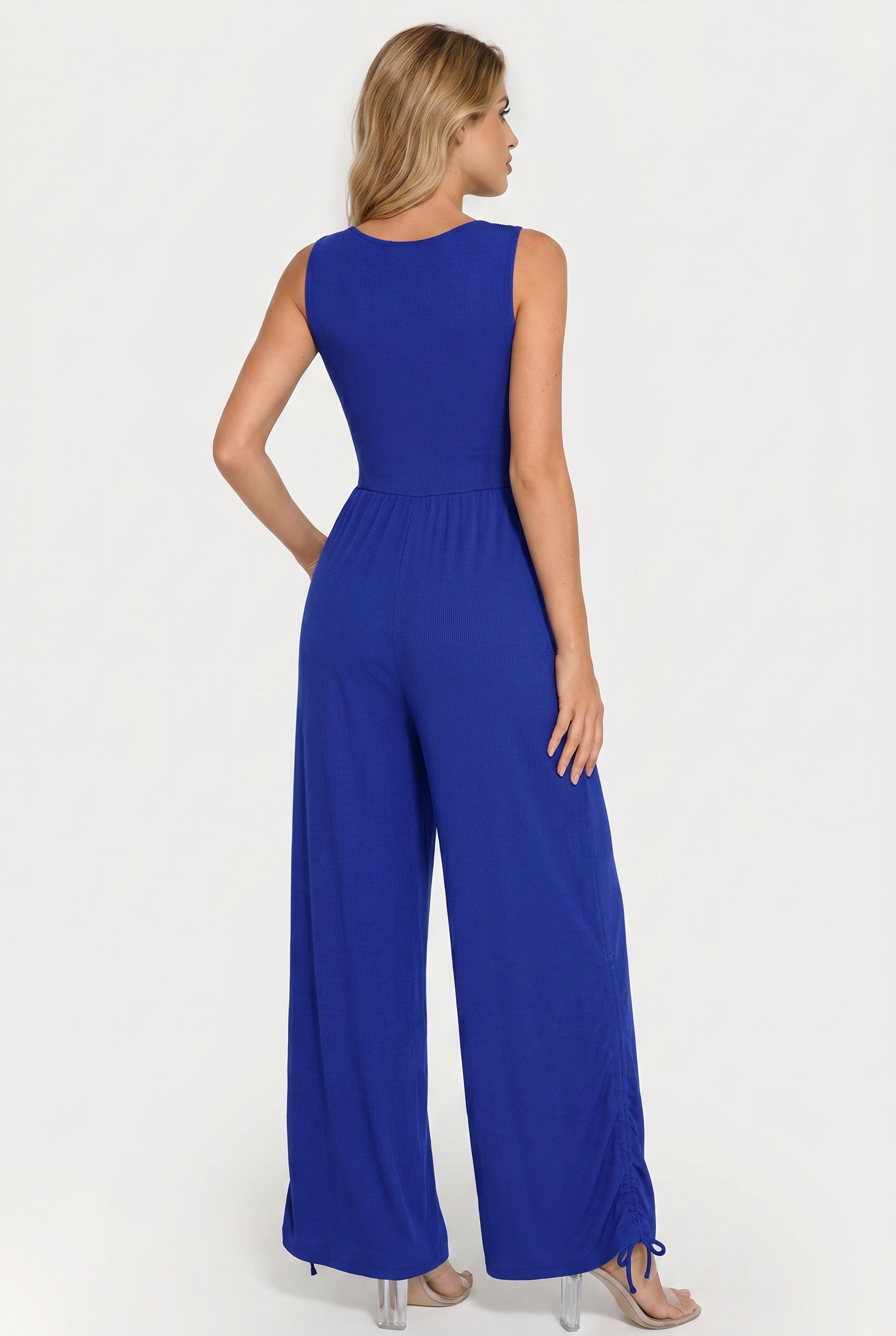 Model wearing jumpsuit, back view