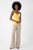 Model wearing built-in bra cami top, front