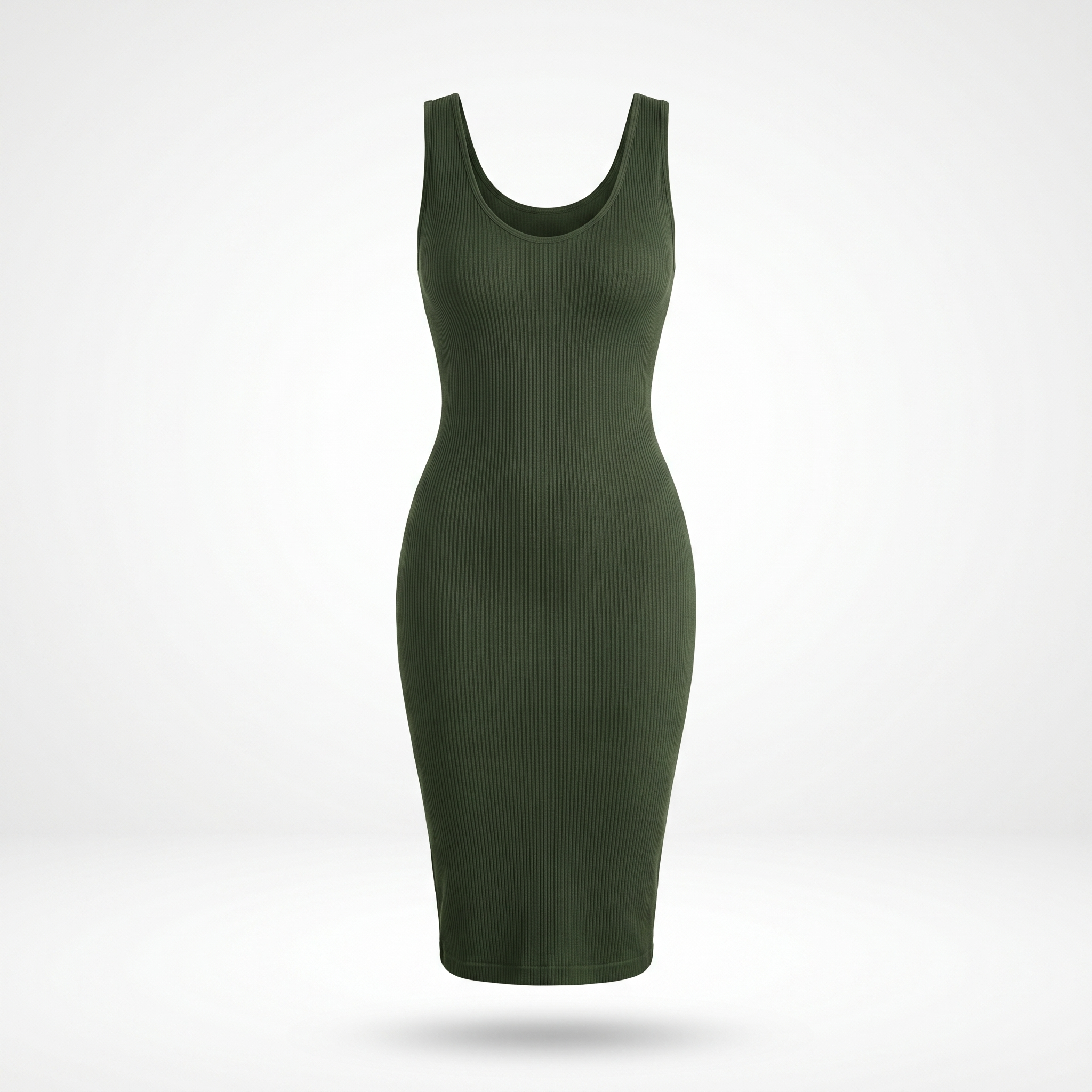 Deep V-Neck Tummy Control Midi Dress, olive, front product view