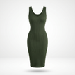 Deep V-Neck Tummy Control Midi Dress, olive, front product view